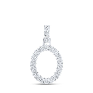 10kt White Gold Womens Round Diamond O Initial Letter Pendant 1/10 Cttw