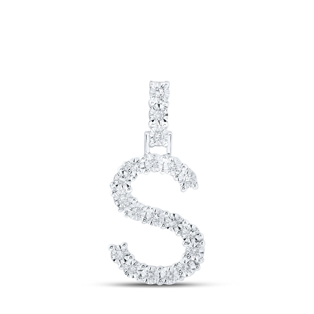 10kt White Gold Womens Round Diamond S Initial Letter Pendant 1/10 Cttw