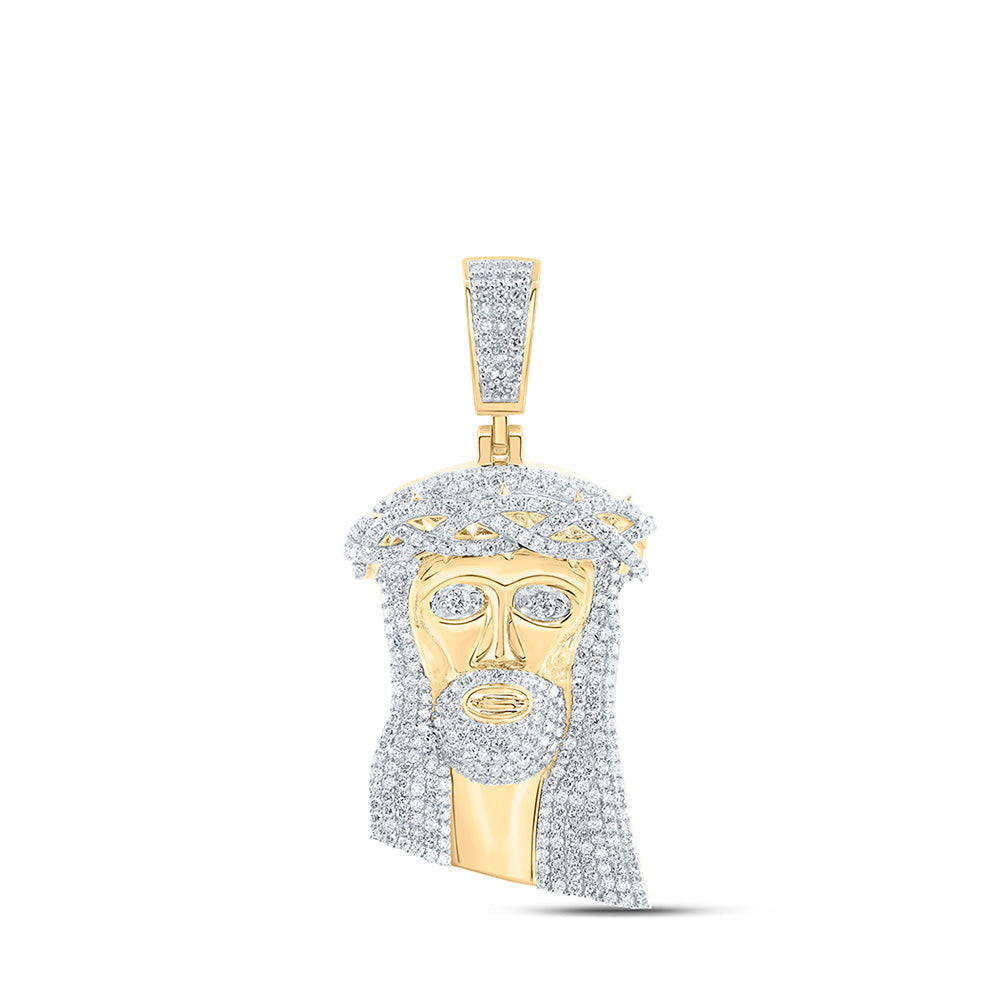 10kt Yellow Gold Mens Round Diamond Jesus Face Charm Pendant 5 Cttw