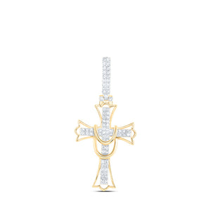 10kt Yellow Gold Mens Round Diamond Cross Charm Pendant 1/2 Cttw