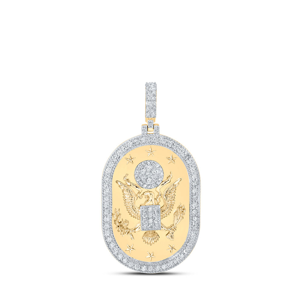 10kt Yellow Gold Mens Round Diamond Presidential Eagle Charm Pendant 1-3/8 Cttw