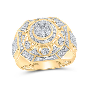 10kt Yellow Gold Mens Round Diamond Elevated Cluster Ring 1-1/2 Cttw