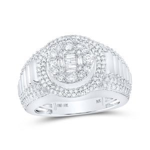 10kt White Gold Mens Round Diamond Circle Cluster Ring 1-5/8 Cttw