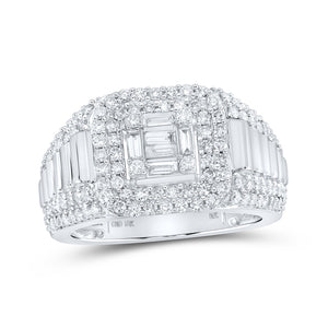 10kt White Gold Mens Baguette Diamond Square Ring 1-1/2 Cttw