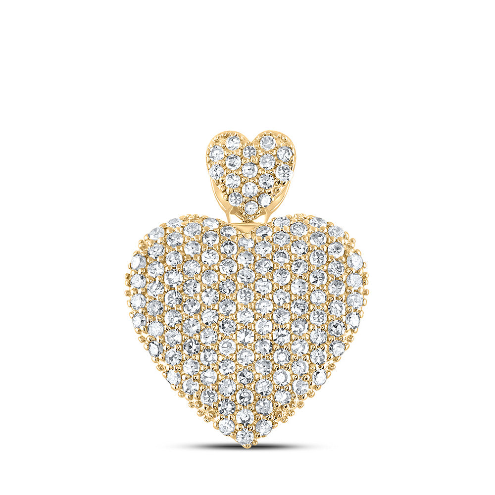 10kt Yellow Gold Womens Round Diamond Heart Pendant 3/4 Cttw