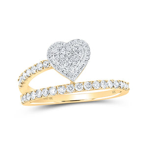 10kt Yellow Gold Womens Round Diamond Heart Band Ring 1/2 Cttw