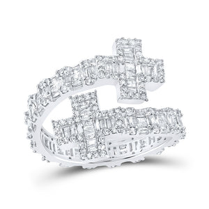 10kt White Gold Womens Round Diamond Cross Cuff Band Ring 1 Cttw