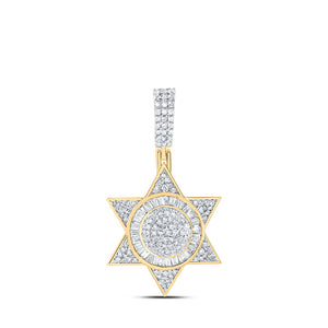 10kt Yellow Gold Womens Baguette Diamond Magen David Religious Pendant 1 Cttw