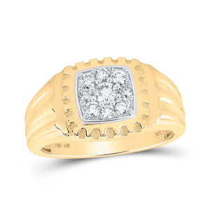 10kt Yellow Gold Mens Round Diamond Square Ring 1/2 Cttw