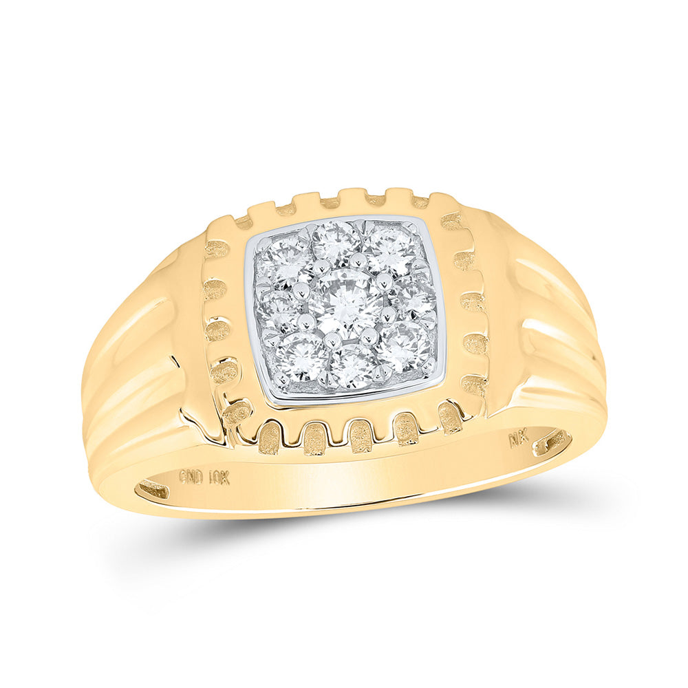 10kt Yellow Gold Mens Round Diamond Square Ring 1/2 Cttw