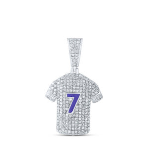 Sterling Silver Mens Baguette Diamond Number 7 Jersey Charm Pendant 1-1/4 Cttw