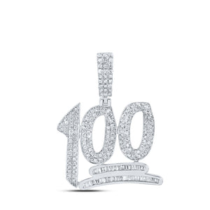 Sterling Silver Mens Round Diamond 100 Emoji Phrase Charm Pendant 7/8 Cttw