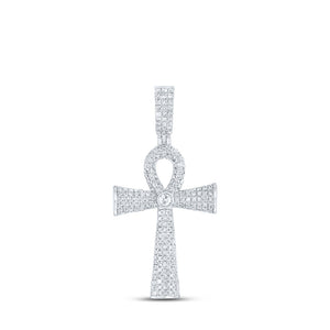 Sterling Silver Mens Round Diamond Ankh Cross Charm Pendant 1 Cttw