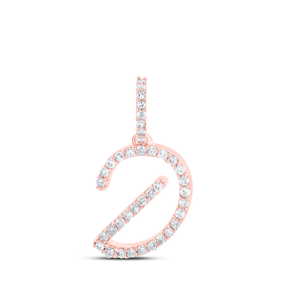 10kt Rose Gold Womens Round Diamond D Initial Letter Pendant 1/6 Cttw