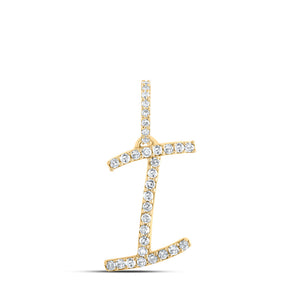 10kt Yellow Gold Womens Round Diamond I Initial Letter Pendant 1/8 Cttw