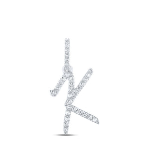 10kt White Gold Womens Round Diamond K Initial Letter Pendant 1/8 Cttw