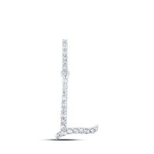 10kt White Gold Womens Round Diamond L Initial Letter Pendant 1/10 Cttw