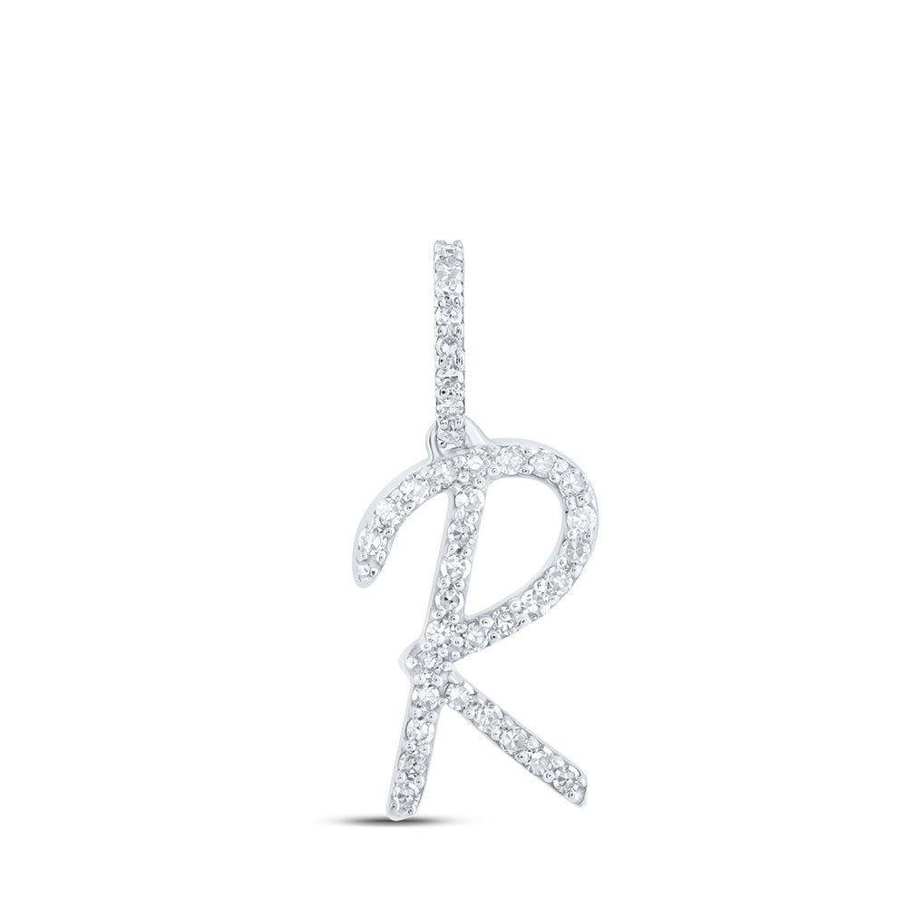 10kt White Gold Womens Round Diamond R Initial Letter Pendant 1/8 Cttw