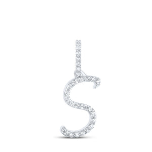 10kt White Gold Womens Round Diamond S Initial Letter Pendant 1/10 Cttw