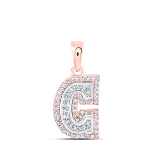 10kt Rose Gold Womens Round Diamond C Initial Letter Pendant 1/5 Cttw