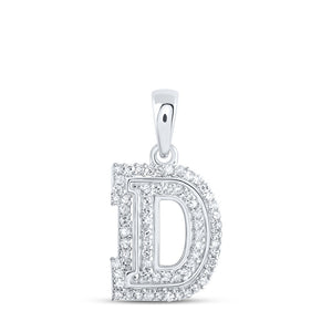 10kt White Gold Womens Round Diamond D Initial Letter Pendant 1/5 Cttw