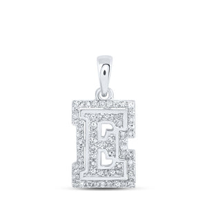 10kt White Gold Womens Round Diamond E Initial Letter Pendant 1/5 Cttw