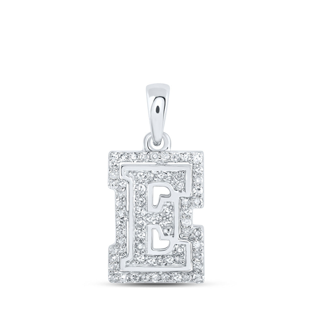 10kt White Gold Womens Round Diamond E Initial Letter Pendant 1/5 Cttw