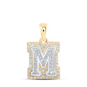 10kt Two-tone Gold Womens Round Diamond M Initial Letter Pendant 1/4 Cttw