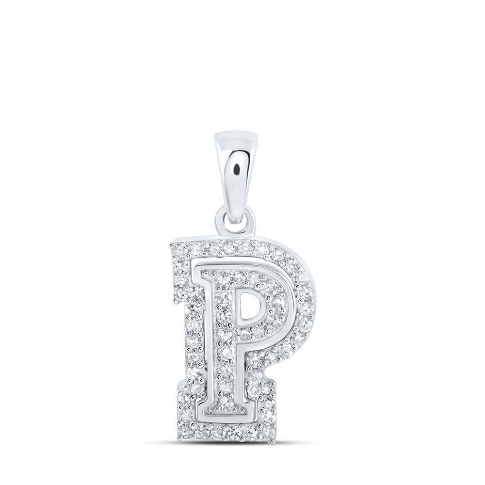 10kt White Gold Womens Round Diamond P Initial Letter Pendant 1/6 Cttw