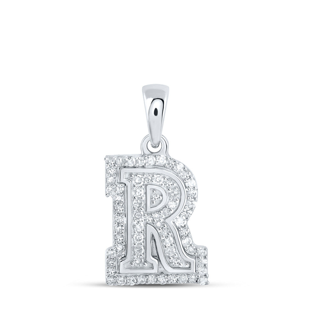 10kt White Gold Womens Round Diamond R Initial Letter Pendant 1/5 Cttw