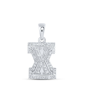 10kt White Gold Womens Round Diamond X Initial Letter Pendant 1/5 Cttw