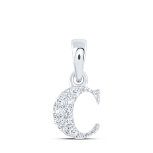 10kt White Gold Womens Round Diamond C Initial Letter Pendant 1/20 Cttw