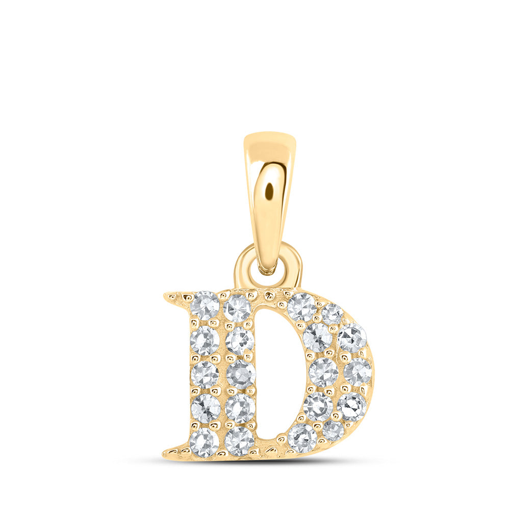 10kt Yellow Gold Womens Round Diamond D Initial Letter Pendant 1/10 Cttw