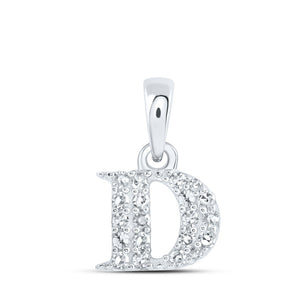 10kt White Gold Womens Round Diamond D Initial Letter Pendant 1/10 Cttw