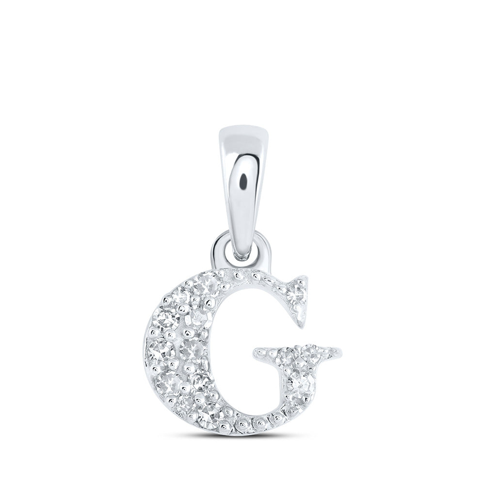 10kt White Gold Womens Round Diamond G Initial Letter Pendant 1/20 Cttw