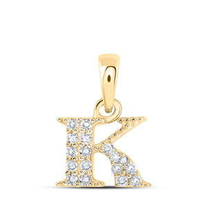 10kt Yellow Gold Womens Round Diamond K Initial Letter Pendant 1/12 Cttw