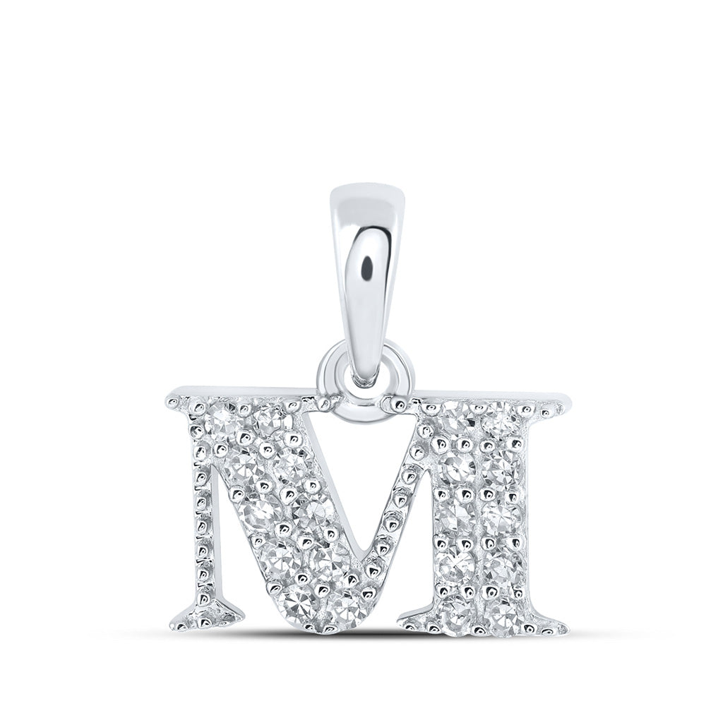 10kt White Gold Womens Round Diamond M Initial Letter Pendant 1/10 Cttw