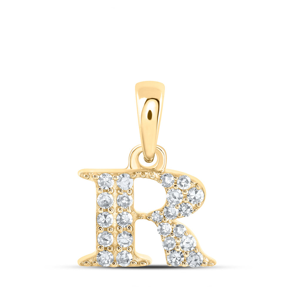 10kt Yellow Gold Womens Round Diamond R Initial Letter Pendant 1/10 Cttw