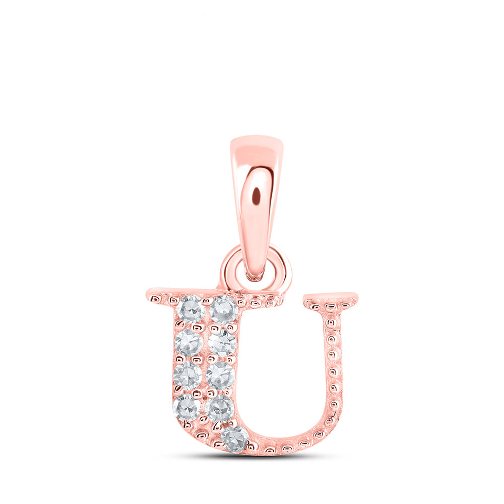 10kt Rose Gold Womens Round Diamond U Initial Letter Pendant 1/20 Cttw