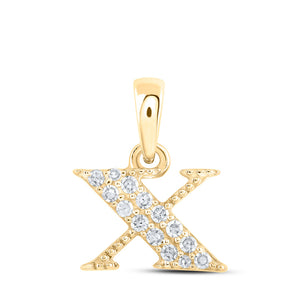 10kt Yellow Gold Womens Round Diamond X Initial Letter Pendant 1/12 Cttw