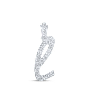 10kt White Gold Womens Round Diamond L Cursive Initial Letter Pendant 3/8 Cttw