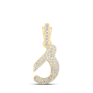 10kt Yellow Gold Womens Round Diamond S Cursive Initial Letter Pendant 1/4 Cttw