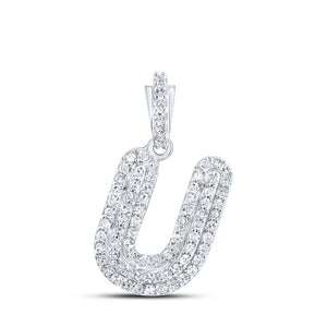 10kt White Gold Womens Round Diamond U Initial Letter Pendant 1/5 Cttw