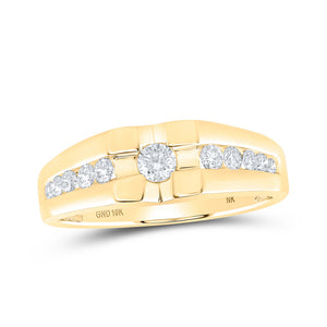 10kt Yellow Gold Mens Round Diamond Solitaire Band Ring 1/2 Cttw