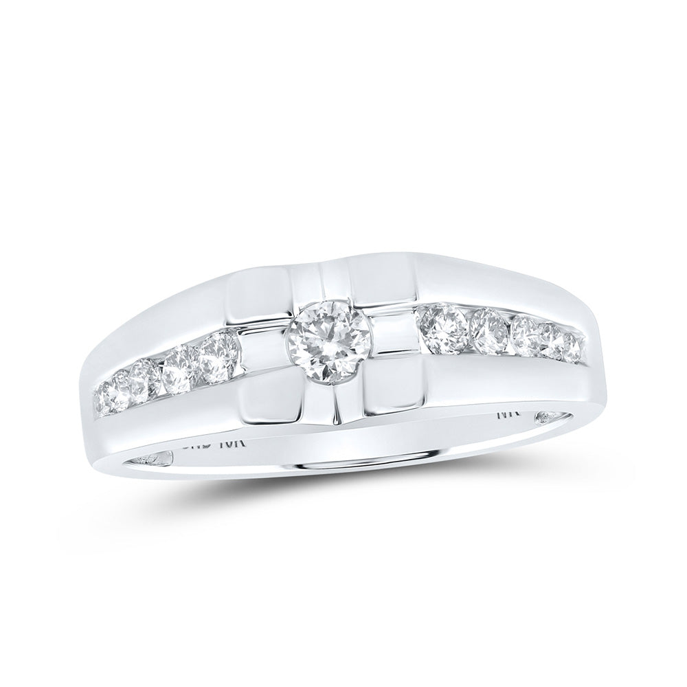 10kt White Gold Mens Round Diamond Solitaire Band Ring 1/2 Cttw