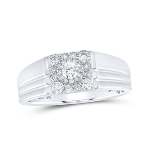 10kt White Gold Mens Round Diamond Solitaire Band Ring 1/2 Cttw