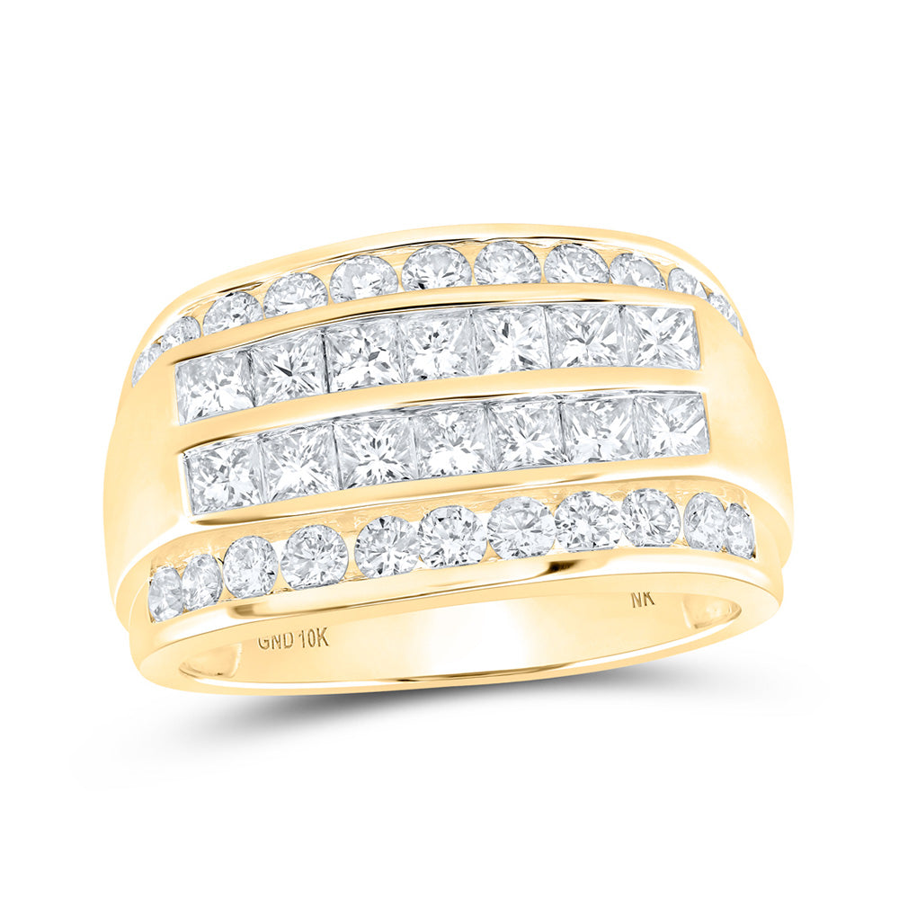 10kt Yellow Gold Mens Princess Diamond Band Ring 2-1/2 Cttw