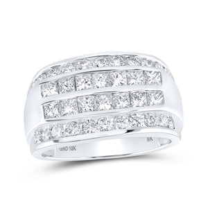 10kt White Gold Mens Princess Diamond Band Ring 2-1/2 Cttw