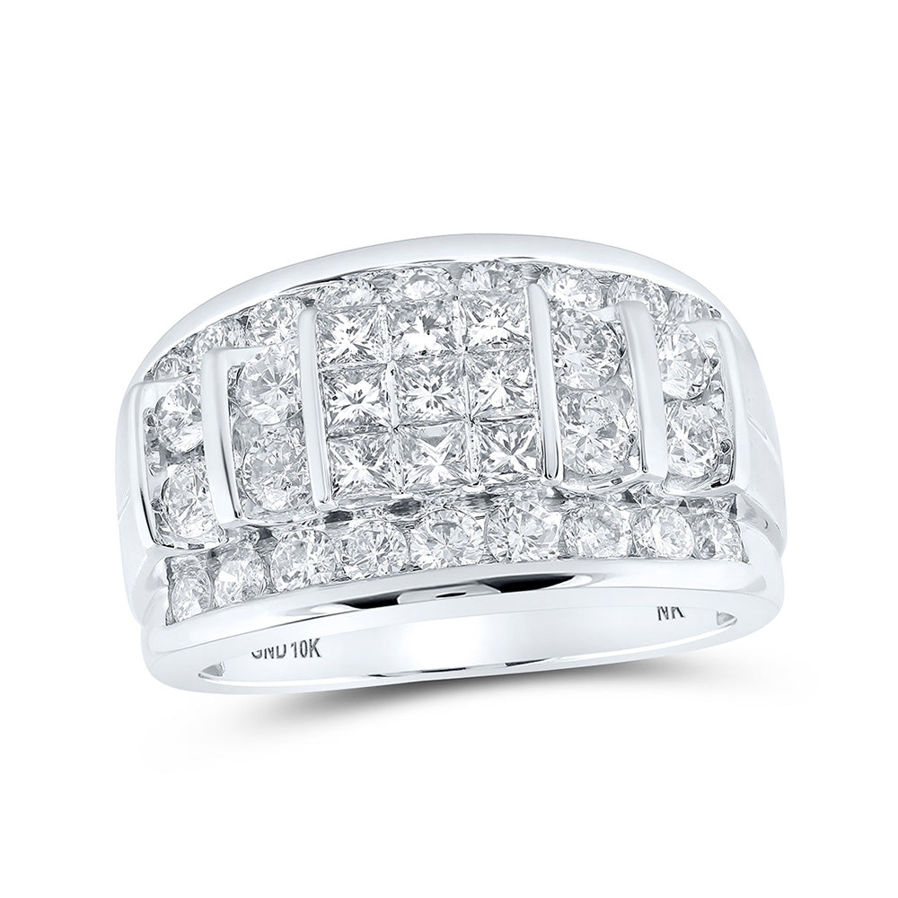 10kt White Gold Mens Princess Diamond Round Band Ring 3 Cttw