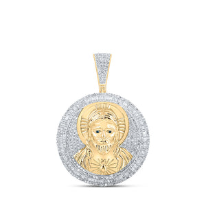 10kt Yellow Gold Mens Round Diamond Jesus Medallion Circle Charm Pendant 2-1/2 Cttw